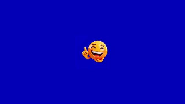 Three identical yellow smiling emoticons pointing sideways against a solid blue background banner with expressions pointing fingers side against vibrant video three communication presentation joy
