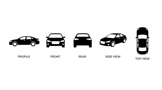 Set of sedan car projections in different views