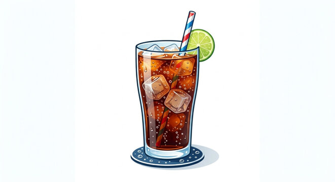 cola glass with ice and lime vector illustration