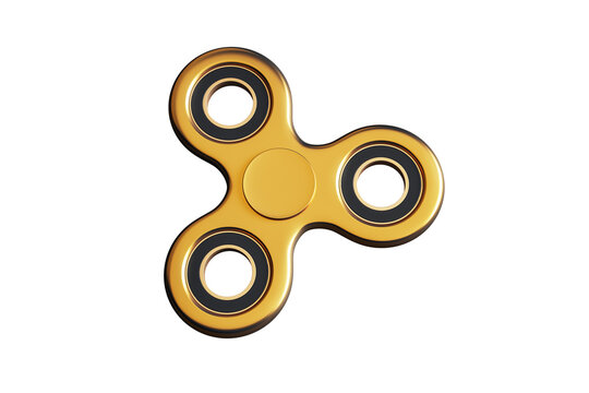 Blank golden fidget spinner toy mockup in clean modern style on white background, concept of stress relief and playful relaxation. 3D Rendering