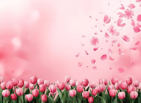 Pastel pink floral banner background with pink flowers for spring mother day web header