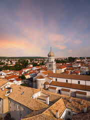 Obraz premium Krk Cathedral and Historic Old Town at Sunset, Krk Island, Croatia