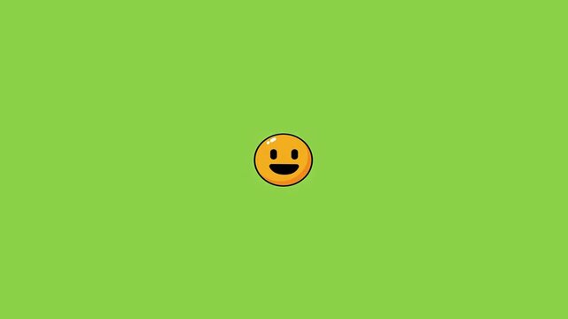 Three identical yellow smiling emojis moving horizontally across a vibrant solid green background surface with background continuous loop video displays three flat graphic style