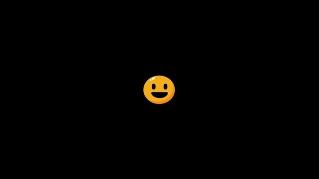 Bright yellow smiley face emoji isolated on black background with white copy space with video cheerful yellow communication satisfaction illustration expression amusement joy