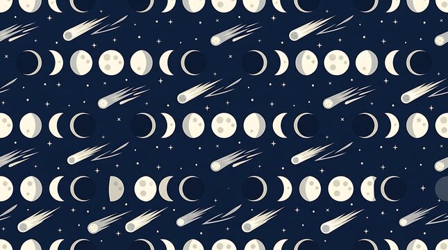 Moon phases and comets seamless celestial pattern