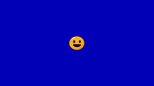 Three identical yellow smiley faces floating across a solid vibrant blue background screen display with moving horizontally across background simple clean clean graphic animation