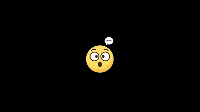 Surprised yellow emoji icons floating against solid black background with appearing sequentially against background represent digital displays three yellow open mouths appearing