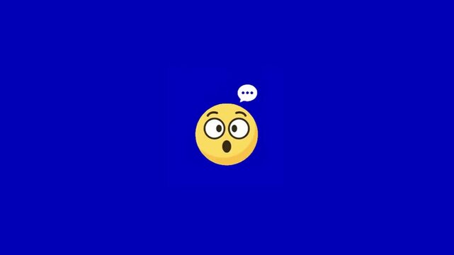 Surprised emoji faces floating across a solid vibrant blue background screen graphic design element with bubbles floating horizontally background digital animation video displays