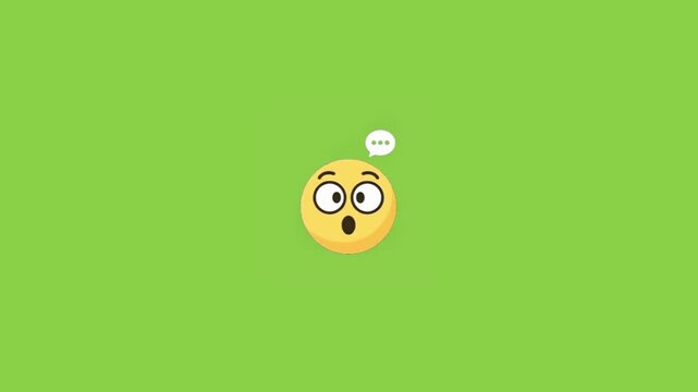 Three surprised emojis with speech bubbles floating across a solid vibrant green background surface with bubbles moving horizontally identical surprised yellow video three media