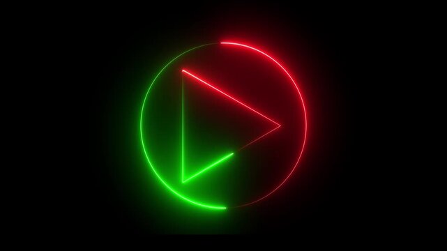 Video, audio neon play button icon animation. glowing play button animation. Press to play. Music play button icon animation in glowing neon pink circle and press icon animation.