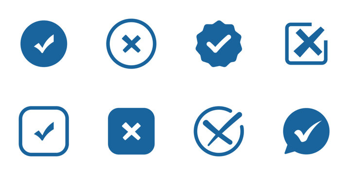 Checkmark and X mark icon. check and uncheck icon vector. Tick and cross symbol. Validation icon vector. Checklist yes or no signs, approval or rejected symbols set for apps and websites. 