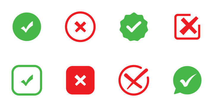 Checkmark and X mark icon. check and uncheck icon vector. Tick and cross symbol. Validation icon vector. Checklist yes or no signs, approval or rejected symbols set for apps and websites. 