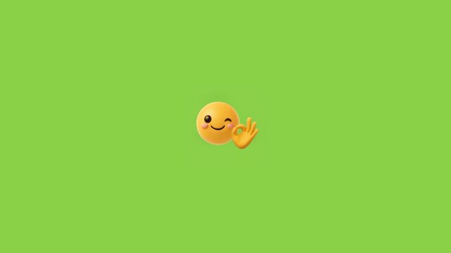 Winking face emojis performing hand gestures against a solid bright green background pattern with displays repeating pattern emojis blushing cheeks cheeks making okay expression
