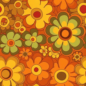 Retro Bloom Burst: A Psychedelic Garden of Warm Hues