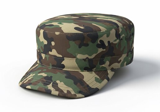 Camouflage Crown: A 3D render showcasing intricate fabric texture and subtle shadow play.