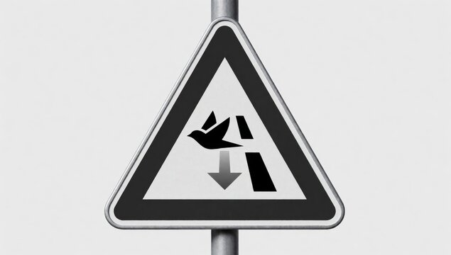 Triangular road sign black border white background attached metal pole shape triangle inside there illustratio