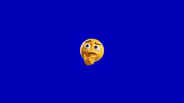 Thinking yellow emoji faces floating against solid vibrant blue background for creative digital communication with chins floating horizontally identical thinking emojis pondering