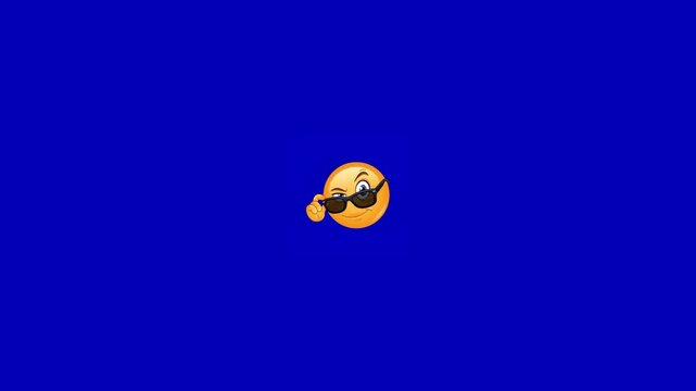 Three winking emojis wearing sunglasses arranged horizontally against a vibrant blue background with gesturing hands positioned displays three identical positioned linear row
