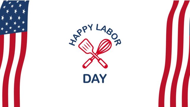 Happy Labor Day memorial American flag with editable text effect with cooking elements. For september first week	
