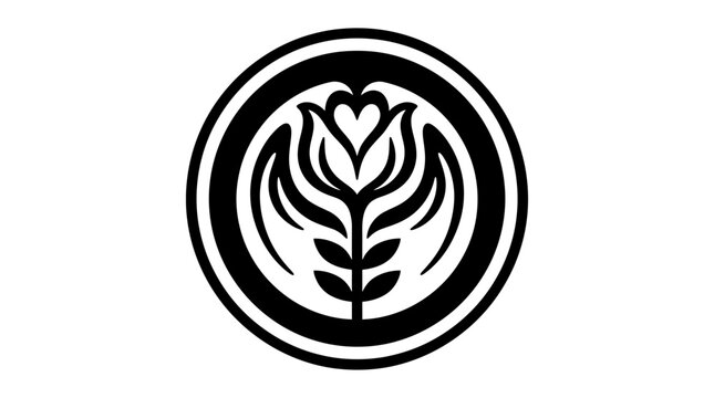 Minimalist circular coffee latte art emblem design.