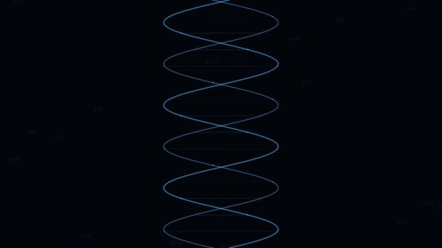 Blue Glowing DNA Helix Woven Lines Animation Black Background