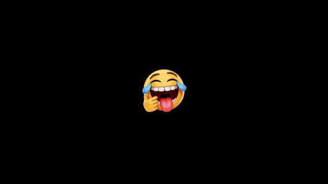 Three rolling laughing emojis displayed horizontally against a solid deep black background with background simple animation displays three identical tears tongues sticking humor