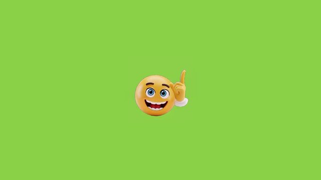 Three identical happy yellow emojis pointing upward against a vibrant solid green backdrop with each raising one hand point upward green background emojis cheerful expressions