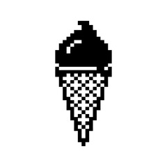 Fototapeta premium Black pixel art double scoop ice cream cone.