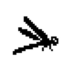 Fototapeta premium Black pixel art dragonfly silhouette flying.