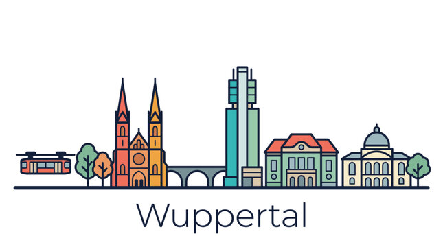 Wuppertal Germany city skyline landmarks minimalist line art vector illustration