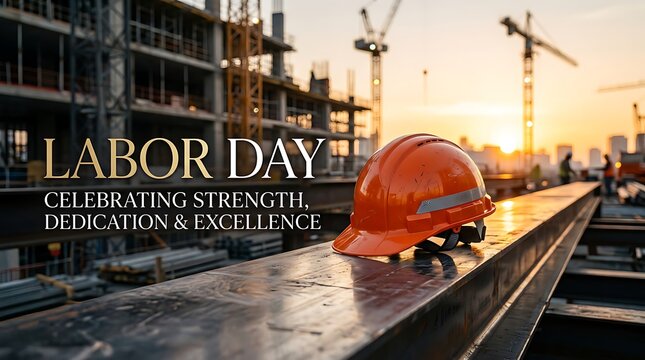 Labor Day Celebration with Construction Helmet at Sunset Site