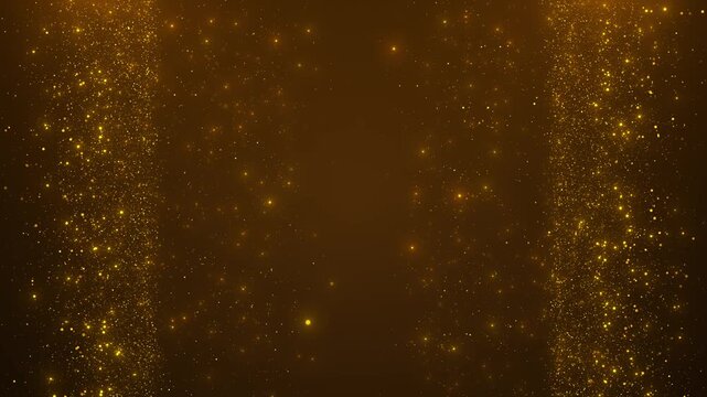 Gold particle side border background sparkling columns, warm dust, dark empty center space. wedding , festive intros, luxury invitations, award titles, celebration promos, premium overlays.