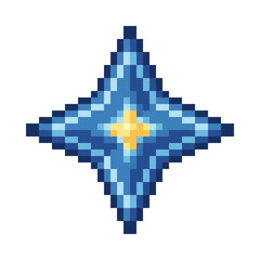 Fototapeta premium Blue and yellow four-pointed pixel star.