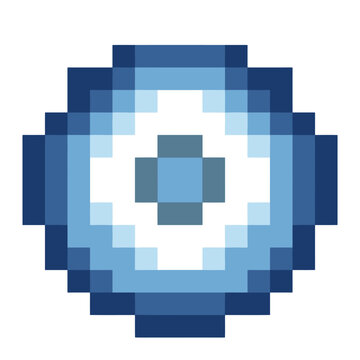 Blue circular pixel art eye icon.
