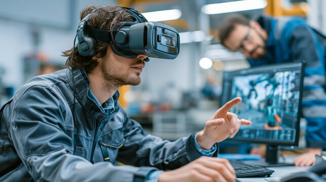 Adult learner using virtual reality for industrial training