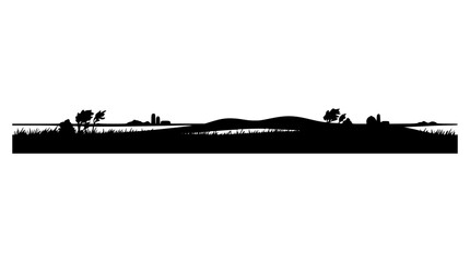 Obraz premium Rural Farm Landscape Silhouette with Grass and Hills