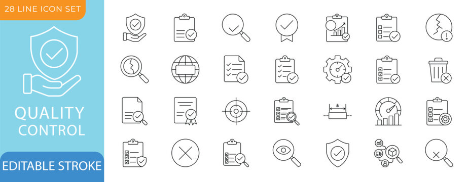 Quality Control and Assurance Line Icon Set. Editable Stroke Vector Illustration.