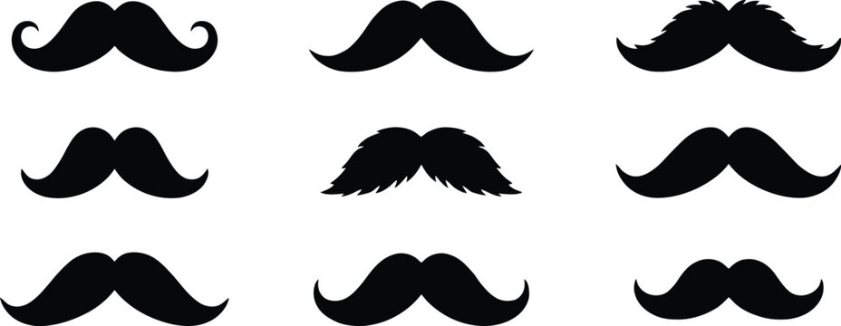 mustache styles and facial hair vector illustration set
