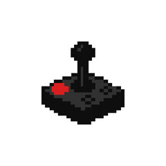 Obraz premium Classic single-button joystick controller in pixel art.