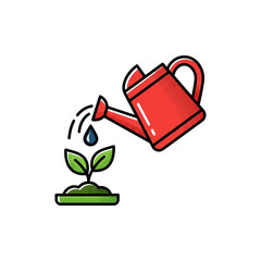 Obraz premium Comic style watering can with seedling.