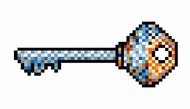 Pixel Art Key with Blue Gem Handle.