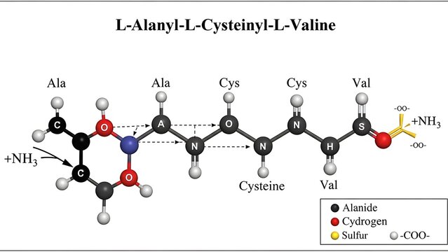 Molecular structure diagram of tripeptide L-alanyl-L-cysteinyl-L-valine.