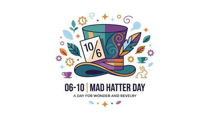 Fototapeta premium Mad Hatter Top Hat Illustration for Alice in Wonderland Themed Fantasy Vector and Graphic Design