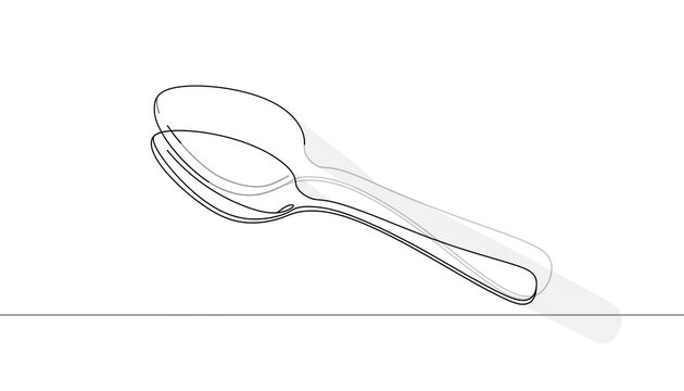 Minimalist Line Art Spoon on White Background.
