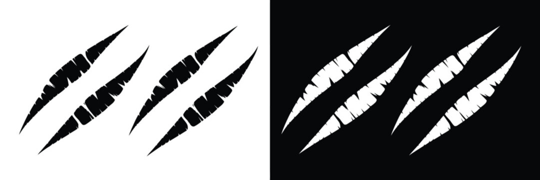 Animal claw scratches mark silhouette vector featuring dinosaur, tiger, bear, and lion scratch sign for graphic design.