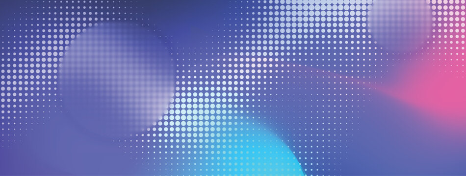 Abstract Blue and Purple Halftone Dots Background with Spheres Vector Technology Banner