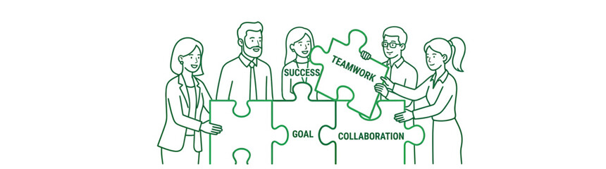 Naklejka premium Team assembling puzzle pieces with business concepts