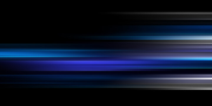 Horizontal blue speed lines. Fast motion streak effect
