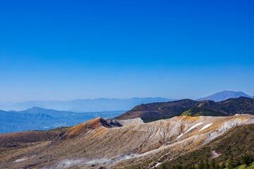 Fototapeta premium Shiga Kogen with a superb view of Mount Shirane from Shibu Pass in Japan.