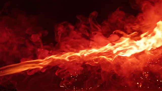 Cinematic abstract red background with swirling smoke and glowing fire leading lines flowing across the frame in a dark atmospheric space